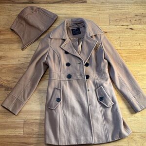 1 Madison Tan Double-Breasted pea Coat with detachable hood